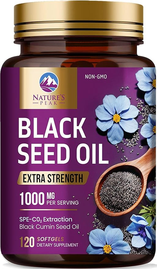 Black Seed Oil 1000mg - Premium Extra Strength Nigella Sativa Black Seed Oil - Black Cumin Seed Oil for Skin, Digestive Health & Immune Support - Non-GMO, Sugar Free & Bottled in USA - 120 Softgels