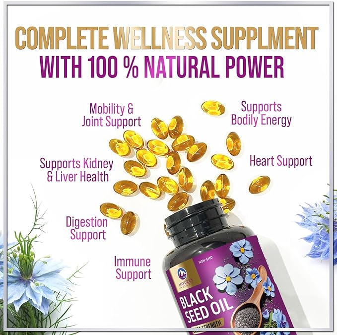 Black Seed Oil 1000mg - Premium Extra Strength Nigella Sativa Black Seed Oil - Black Cumin Seed Oil for Skin, Digestive Health & Immune Support - Non-GMO, Sugar Free & Bottled in USA - 120 Softgels
