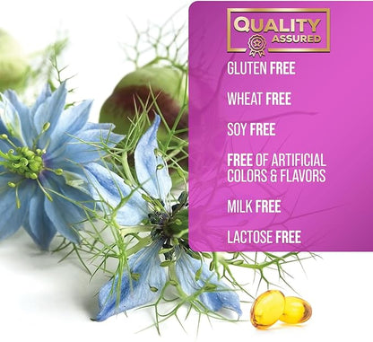 Black Seed Oil 1000mg - Premium Extra Strength Nigella Sativa Black Seed Oil - Black Cumin Seed Oil for Skin, Digestive Health & Immune Support - Non-GMO, Sugar Free & Bottled in USA - 120 Softgels