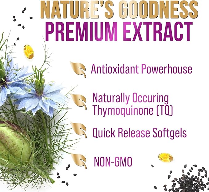 Black Seed Oil 1000mg - Premium Extra Strength Nigella Sativa Black Seed Oil - Black Cumin Seed Oil for Skin, Digestive Health & Immune Support - Non-GMO, Sugar Free & Bottled in USA - 120 Softgels