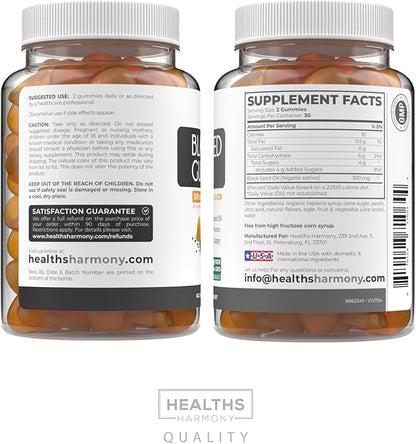 Black Seed Oil Gummies - Natural Ginger Ale Flavor (Non-GMO & Vegan) Cold-Pressed Nigella Sativa Producing Pure Black Cumin Seed Oil - 500mg Per 2 Gummy Serving
