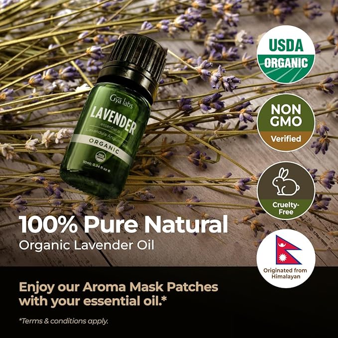 Gya Labs Organic Lavender Essential Oil for Diffuser - 100% Pure Natural Organic Lavender Oil for Hair & Skin, Aromatherapy Oil for Relaxation - Self Care (0.34 Fl Oz)