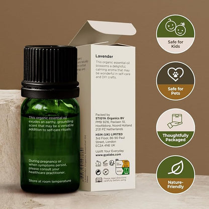 Gya Labs Organic Lavender Essential Oil for Diffuser - 100% Pure Natural Organic Lavender Oil for Hair & Skin, Aromatherapy Oil for Relaxation - Self Care (0.34 Fl Oz)
