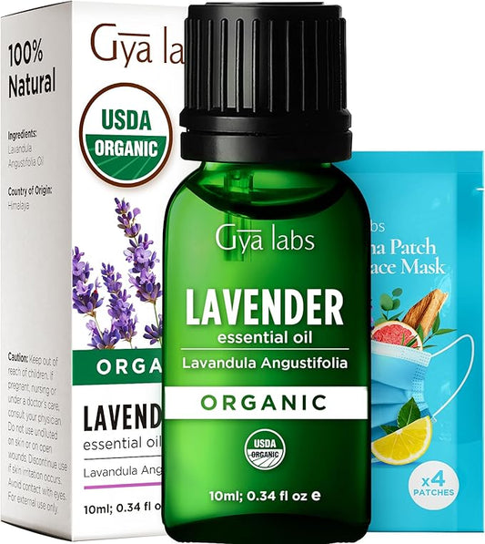 Gya Labs Organic Lavender Essential Oil for Diffuser - 100% Pure Natural Organic Lavender Oil for Hair & Skin, Aromatherapy Oil for Relaxation - Self Care (0.34 Fl Oz)