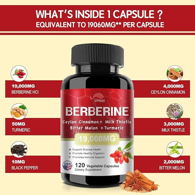 Berberine Supplement 19,060mg,Berberine with Ceylon Cinnamon,Bitter Supplement(120 Capsules)