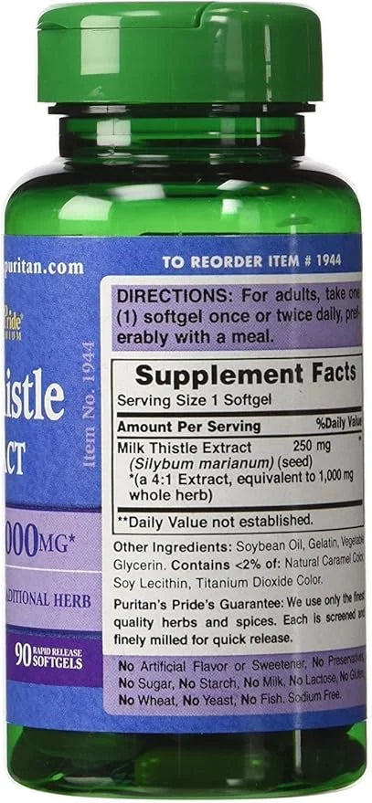 Puritan's Pride Milk Thistle 4:1 Extract 1000 mg 4:1 Extract 1000 mg 90 Count 2)