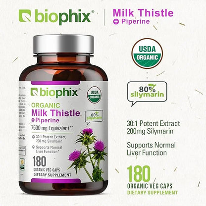 biophix Milk Thistle USDA Organic 30:1 7500 mg 180 Veggie