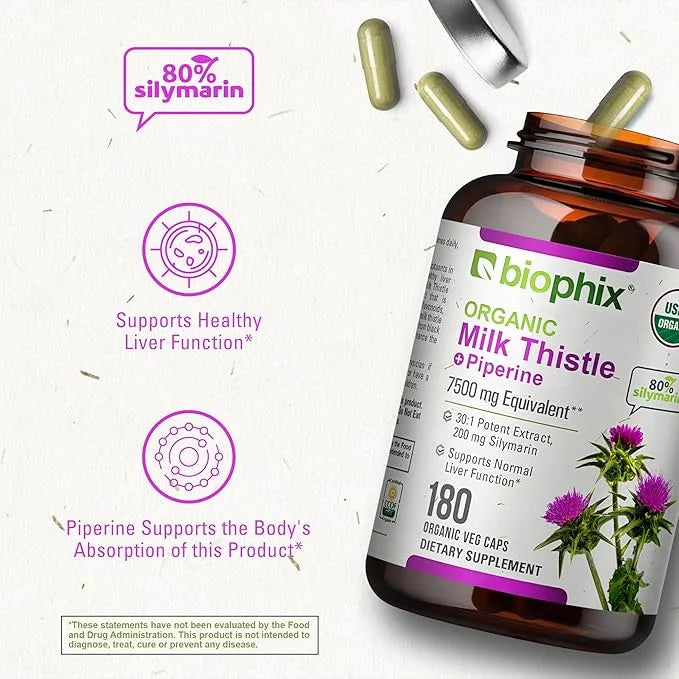 biophix Milk Thistle USDA Organic 30:1 7500 mg 180 Veggie