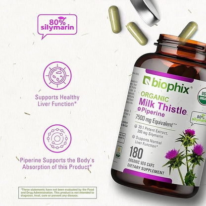 biophix Milk Thistle USDA Organic 30:1 7500 mg 180 Veggie
