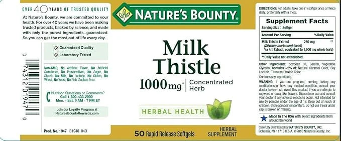 Nature's Bounty Milk Thistle 1000mg Herbal 50 CT