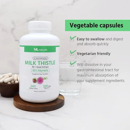 Standardized Milk Thistle 30:1 Seed Extract, 7500 mg 80% Silymarin 200 mg 240 Vegetable