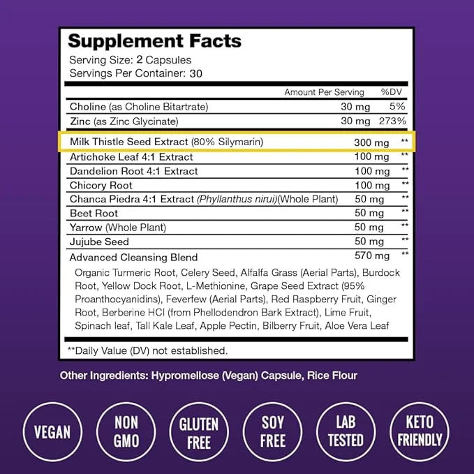 Liver Cleanse Detox & Repair Formula 20+ Herbs: 60 Capsules