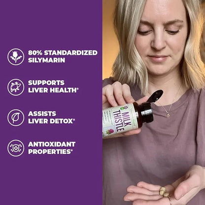 Milk Thistle Supplement for Liver Cleanse 80% Silymarin, 100% Vegan 60 Tabs