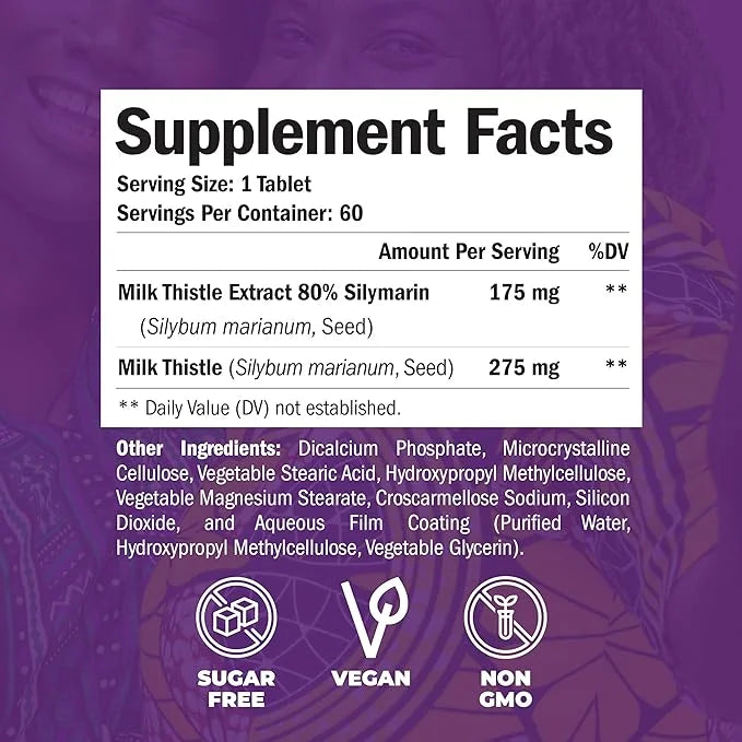Milk Thistle Supplement for Liver Cleanse 80% Silymarin, 100% Vegan 60 Tabs