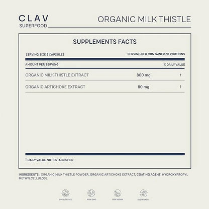 CLAV Organic Milk Thistle & Artichoke 120 Capsules (60 Days