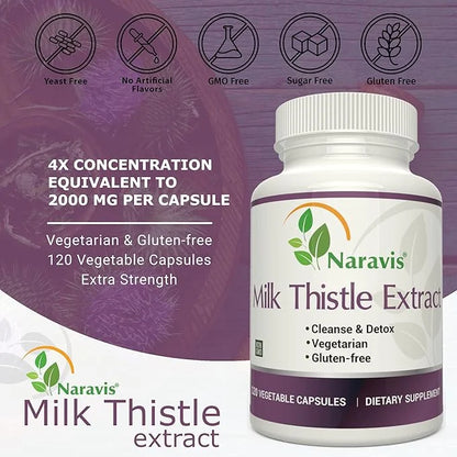 Milk Thistle Extract 4:1 Extract 2000mg - 120 Capsules