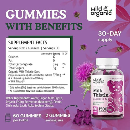 Wild & Organic Milk Thistle Gummies 4:1 Extract 60 Vegan