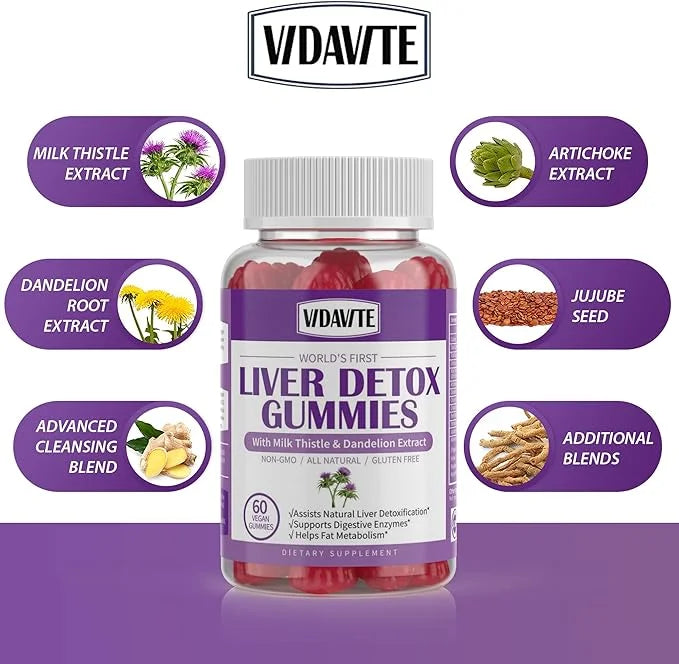 Liver Cleanse Detox & Repair Gummies 1500mg Silymarin 20+ Herbs (60 Vegan