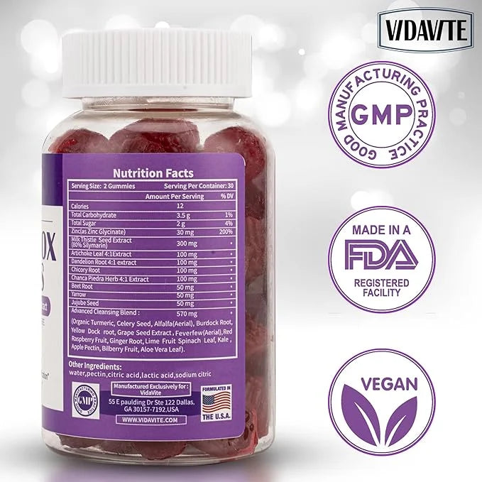 Liver Cleanse Detox & Repair Gummies 1500mg Silymarin 20+ Herbs (60 Vegan