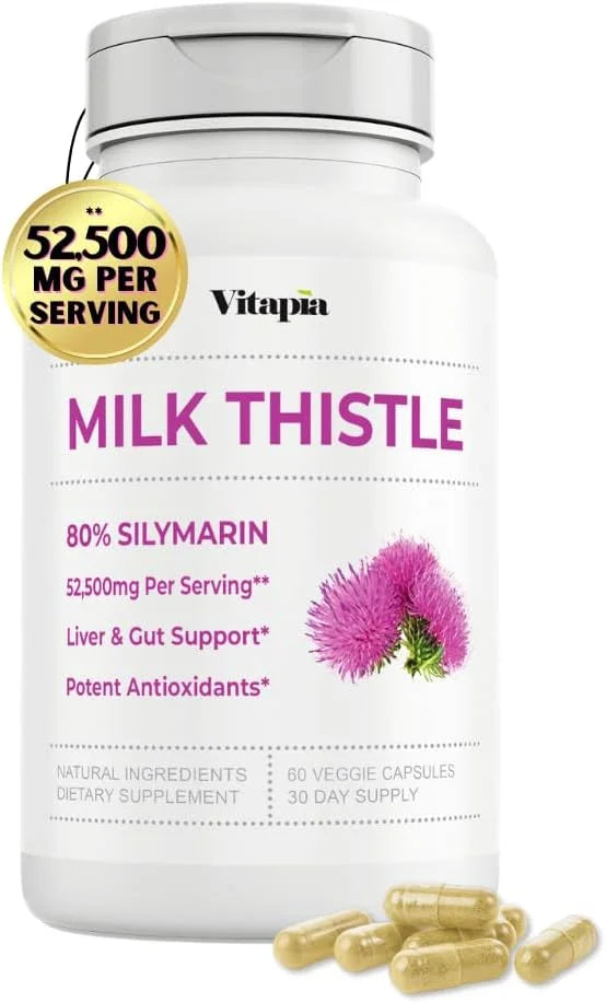Organic Milk Thistle Supplement 70:1 Extract, 80% Silymarin, 60 Vegan