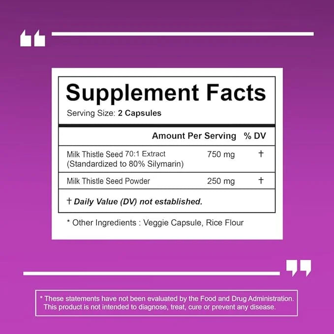 Organic Milk Thistle Supplement 70:1 Extract, 80% Silymarin, 60 Vegan