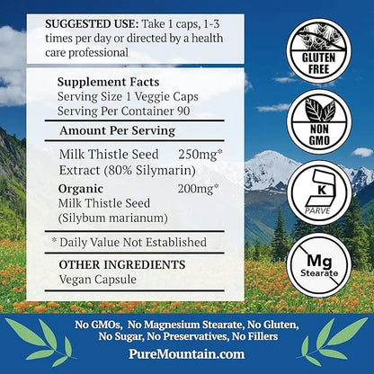 Pure Mountain Botanicals Milk Thistle Capsules 90 Kosher
