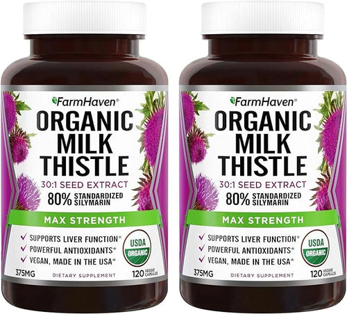 FarmHaven USDA Organic Milk Thistle Capsules 30X Concentrated 80% Silymarin 240 Veggie