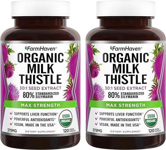 FarmHaven USDA Organic Milk Thistle Capsules 30X Concentrated 80% Silymarin 240 Veggie