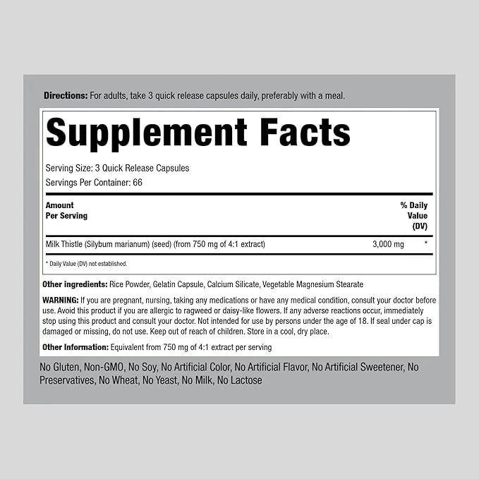Piping Rock Milk Thistle Supplement 3000mg | 200 Capsules