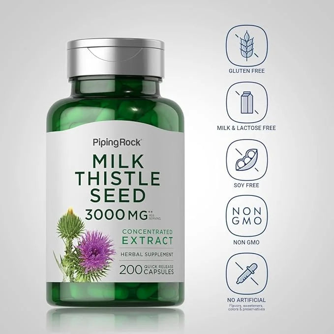 Piping Rock Milk Thistle Supplement 3000mg | 200 Capsules