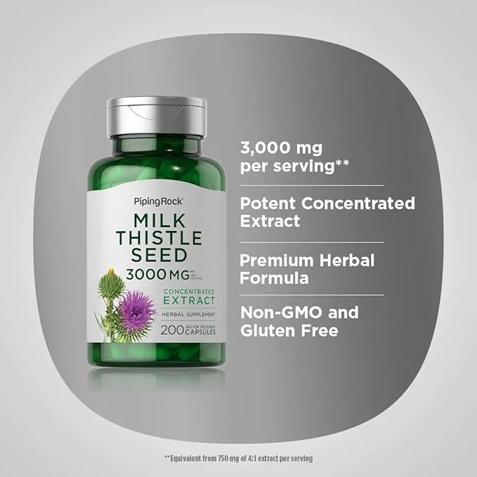 Piping Rock Milk Thistle Supplement 3000mg | 200 Capsules
