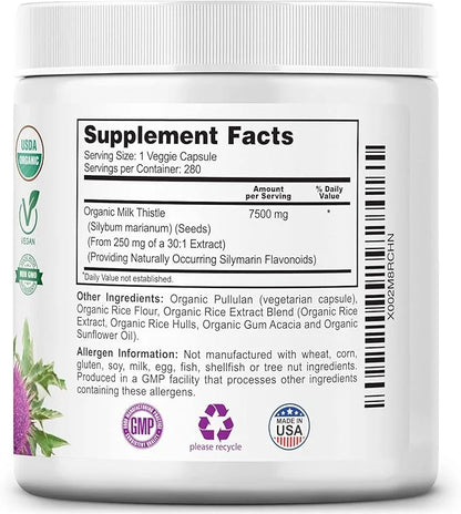 Milk Thistle Capsules, 280 Count, 7500 30:1 Extract,