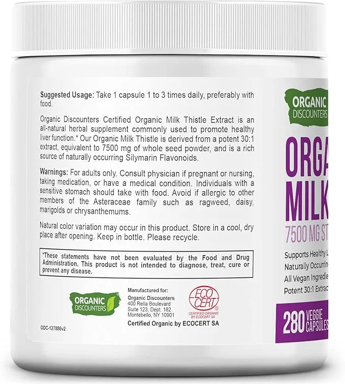 Milk Thistle Capsules, 280 Count, 7500 30:1 Extract,