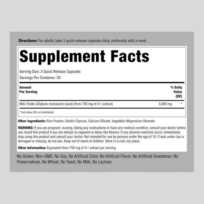 Piping Rock Milk Thistle Supplement 3000mg 100 Capsules