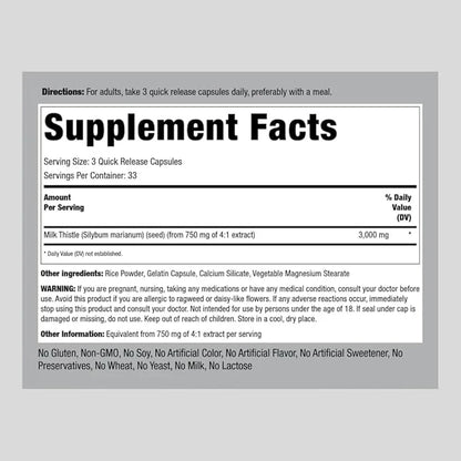 Piping Rock Milk Thistle Supplement 3000mg 100 Capsules