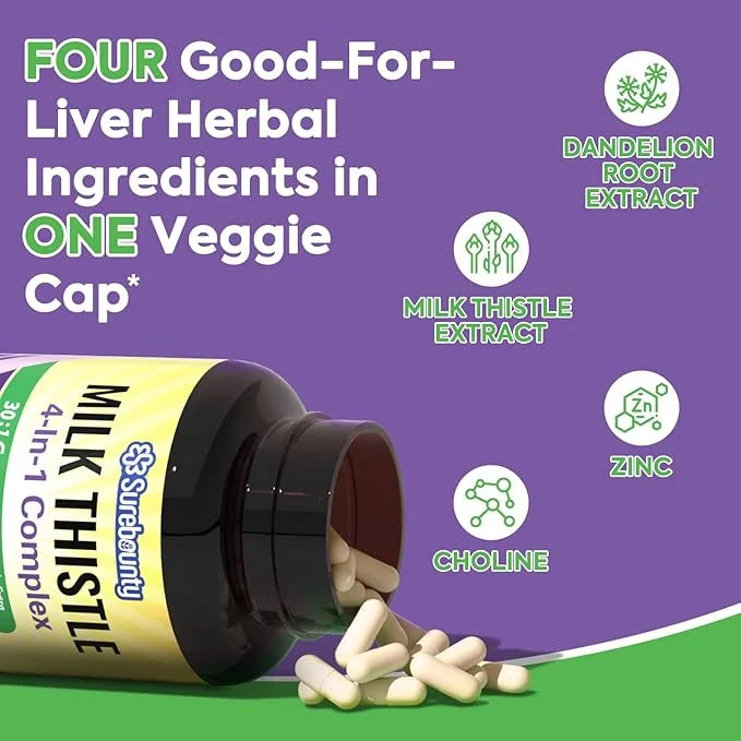 4-in-1 Milk Thistle Complex for Men 30X Milk (80% Silymarin), 90 Veggie