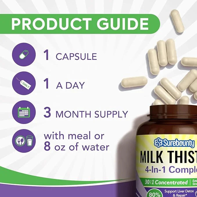 4-in-1 Milk Thistle Complex for Men 30X Milk (80% Silymarin), 90 Veggie