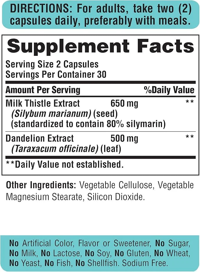Puritan's Pride Milk Thistle & Dandelion 60 Count