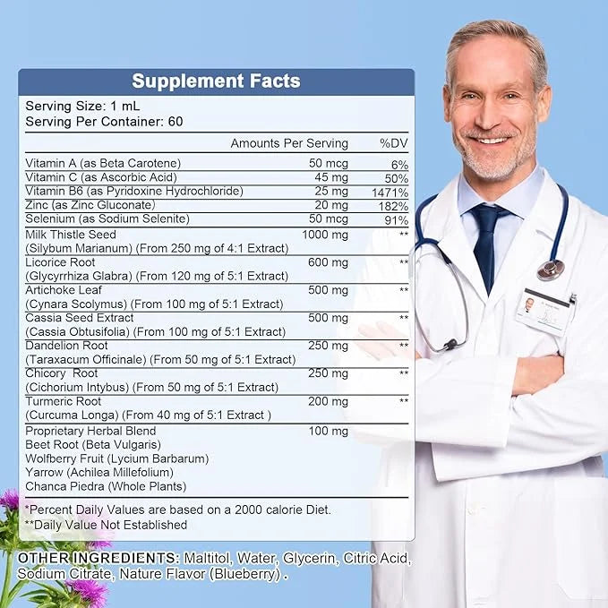 Liver Health Support Liquid-Liver Cleanse Detox 1000mg Milk 500mg Artichoke 17x Potent 2Fl Oz
