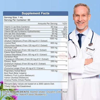 Liver Health Support Liquid-Liver Cleanse Detox 1000mg Milk 500mg Artichoke 17x Potent 2Fl Oz