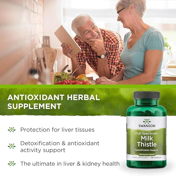 Swanson Milk Thistle-Herbal Liver Support Supplement-Natural Wellbeing-(100 Capsules, 500mg Each)