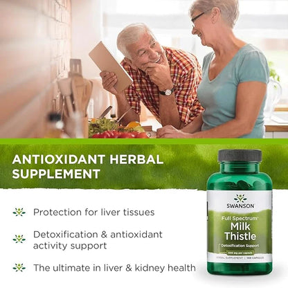 Swanson Milk Thistle-Herbal Liver Support Supplement-Natural Wellbeing-(100 Capsules, 500mg Each)