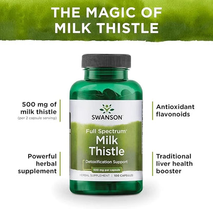 Swanson Milk Thistle-Herbal Liver Support Supplement-Natural Wellbeing-(100 Capsules, 500mg Each)