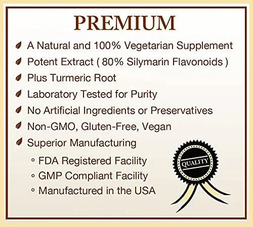 Milk Thistle Extract (80% Silymarin Flavonoids) 120 Capsules
