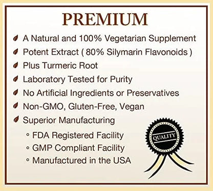 Milk Thistle Extract (80% Silymarin Flavonoids) 120 Capsules