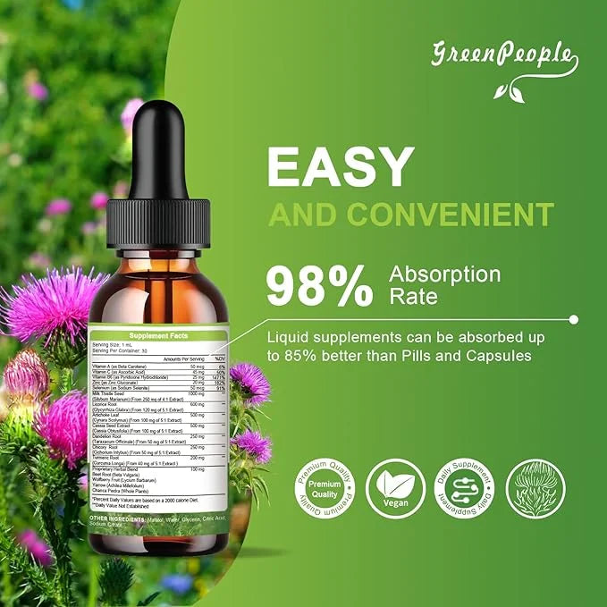Liver Health Support Liquid-Liver Cleanse Detox 1000mg Milk 500mg Artichoke 17x Potent 1Fl Oz