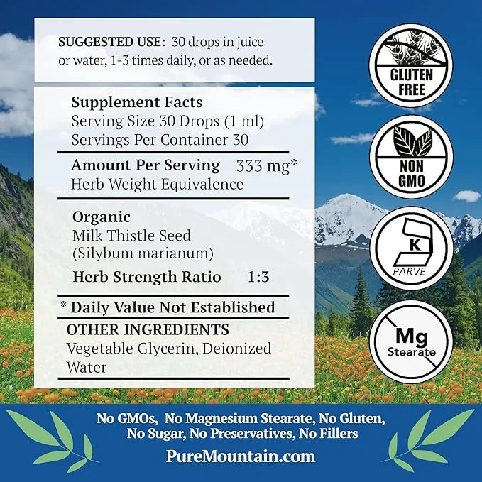Pure Mountain Botanicals Milk Thistle Extract 333mg Organic 1 Fl