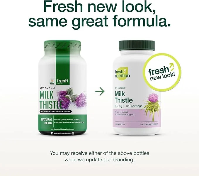 Fresh Nutrition Organic Milk Thistle Supplement 2000mg Potent 4 Month 4:1 - 120 Capsules