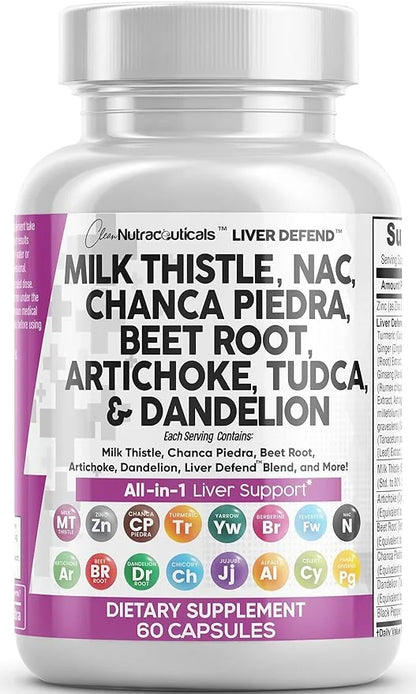 Milk Thistle 3000mg NAC Chanca Piedra 2000mg Beet 2000mg Artichoke 2000mg Dandelion 1000mg - 60 Count