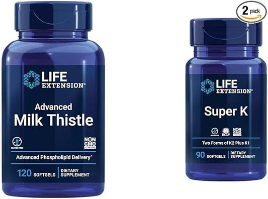 Life Extension Advanced Milk Thistle 120 K1 K2 K2 MK-7 MK-7 MK-4 MK-4 Vitamin 90 Softgels
